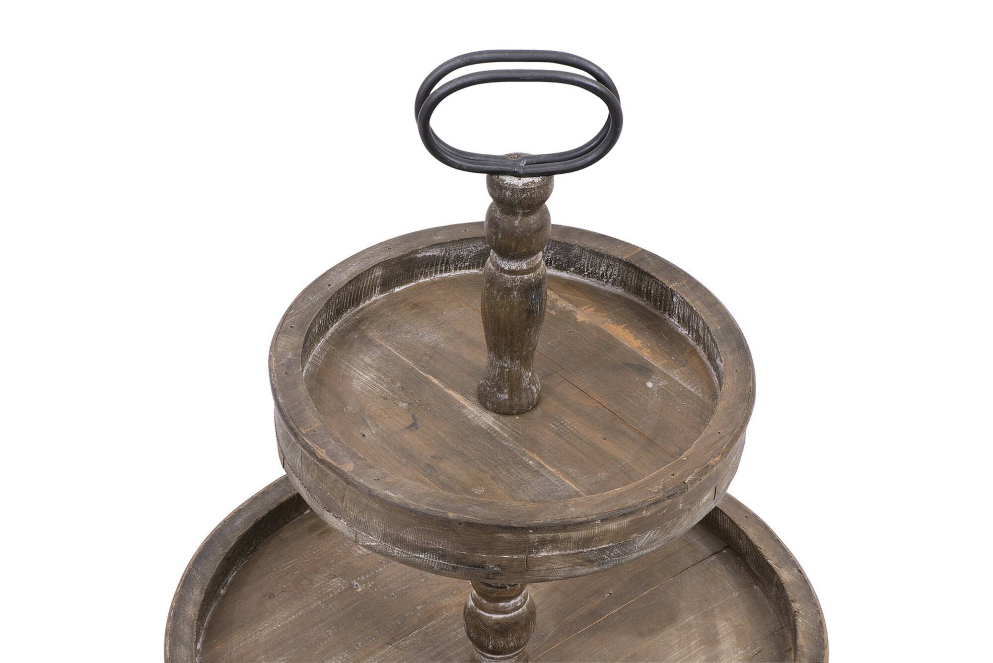 Hello Honey® 18.5" Distressed Brown Wooden 2-Tier Tray with Metal Handle